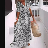 KYLETHOMASW  -  Women's Printed ort Collar Long Skirt Dr Loose Waist Regular Sve A-Line Gown Ciwalk Sle Casual Faion Dr