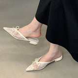 KYLETHOMASW  -  Fashion Butterfly-Knot Mesh Women Flats Slippers Mules Shoes Female Slides Pointed Toe Ladies Flats Slippers Sandals Shoes