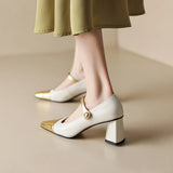 Kylethomasw Spring/Autumn Women Pumps Split Leather Shoes for Women Square Toe Chunky Heel High Heels Elegent Mixed Colors Mary Janes Shoes