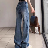 KYLETHOMASW  -  Denim Pants Women Straight Vintage Korean Fashion Easy Match Pantalones Mujer Solid High Waist Streetwear Trousers
