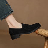 KYLETHOMASW  -  Kid Suede Penny Loafers Women Handmade Autumn Winter Casual Shoes Ladies Leisure Slip-on Creeper Flats Brown Size 34-43