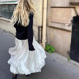 KYLETHOMASW  -  Summer Sweet Bubble Skirt Women Elegant Elastic Waist Pleated Solid Color Long Skirts Luxury Shiny Voile Party Faldas Mujer K993