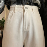 KYLETHOMASW  -  High Waist Straight Leg White Jeans Women's Loose Drapey Wide Leg Pants Spring New Style Slimming Effect Casual Denim