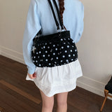 KYLETHOMASW  -  Women's Small Polka Dot Ruched Bow Shoulder Bag Sweet Retro Aesthetic Daily Dating Shopping Underarm Bag New Trend Handbags