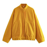 KYLETHOMASW  -  Standing Collar Buttons Women's Jackets Loose Long Sleeve Pockets Coats Solid Color Fold Tops Autumn Casual Outdoors Clothes