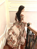 KYLETHOMASW  -  French Vintage Flower Print Midi Dress Female Retro Slim Design Long Sleeve Clothing Evening Party Dress Y2k Korean Summer 2024