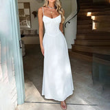 KYLETHOMASW  -  Elegant Maxi Long Waist Wrap A-line Dress Women Spaghetti Strap 2025 Spring Summer Dress Backless Sexy Party Beach Robe