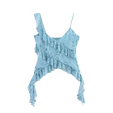 KYLETHOMASW  -  Ruffles Summer Mesh Camis Tops Boho Floral Printed Tank Top vintage Sleeveless Sexy V Neck Knitted Camis Strap women's Blouse