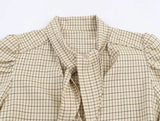 KYLETHOMASW  -  French Vintage Checkered Puffed Sleeve Bow Tie Shirt 2026 Spring Autumn Blouses Women's Clothes Casual Tops