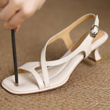 KYLETHOMASW  -  Women's Sandals Fashion Elegant Square Toes Cross Strap Low Heel Sandals Buckle Soft-soled Sandals Women Dress High Heel Shoes 5