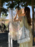 KYLETHOMASW  -  Y2K Mesh Embroidery Sleeveless Dress Women Korean Loose Fold Sundress Sweet Vestidos Summer Fashion All Match Dresses Vacation