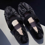 KYLETHOMASW  -  Women's Satin Ballet Flats Elegant Bow Mary Jane Shoes Elastic Strap Soft Sole Round Toe Daily Commute Ladies Flat Dress Shoes