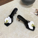 KYLETHOMASW  -  Female Slip On Footwear Square Toe Ladies High Heels Pumps Slides Shoes Luxury Fashion Flower Women Thin Heels Shoes 2025 New