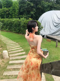 KYLETHOMASW  -  Elegant and Chic Women Fashion Floral Dress Halter Sleeveless Bodycon Slim Casual Beach Holiday Clothes Female Vestidos New Robe