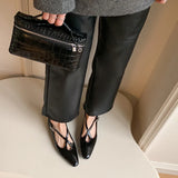 KYLETHOMASW  -  New Women's Retro Round Toe Cross Water Diamond With Casual Coarse Heel Mary Jane Ladies Shoes French Single Shoes