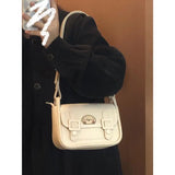 KIylethomasw Preppy Style White Square Bag Women Harajuku Heart Leather Messenger Bag Purse Female Vintage Casual Crossbody Bags Y2k