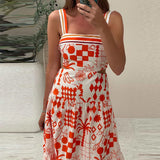 KYLETHOMASW  -  Casual Summer Pattern Print Beach Suspender Dress New Fashion Hollow Waist Bohemian Dress Elegant Women Sleeveless Party Dress