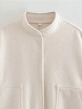 KYLETHOMASW  -  Standing Collar Buttons Women's Jackets Loose Long Sleeve Pockets Coats Solid Color Fold Tops Autumn Casual Outdoors Clothes