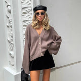 KYLETHOMASW  -  Solid V Neck Single Breasted Knit Cardigan Pocket Front Drop Shoulder 2025 Autumn Casual Women Coat Daily Cozy Chic Lady Sweater