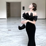 KYLETHOMASW  -  Spring French High-end Chic Elegant Evening Gown Women's Off-the-shoulder Velvet Backless Slim Dress Fashion Designed Ball Gown