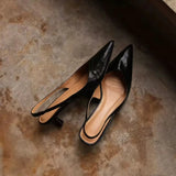 KYLETHOMASW  -  Summer Pointed Toe Stiletto Backless Leather Shallow Mouth Commuting Work Flats for Women