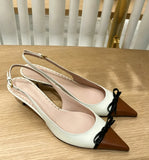 KYLETHOMASW  -  Fashion Color Blocking Design Elegant Women's Leather Pointed-Toe Slingback Stilettos High Heels Black Patent Bow Accent
