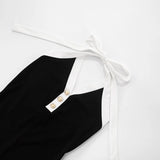 KYLETHOMASW  -  Contrast Color Elegant Sleeveless Halter Lace Up Rompers for Women's Summer V-neck Button Solid Basic Backless Playsuits