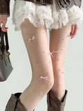 KYLETHOMASW  -  White Lace Stockings Women's Spring Thin Lolita  Diamond Pantyhose Pure Desire  Knot Beauty Skin Stockings