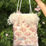 KYLETHOMASW  -  Ins Korean Sweet Feather Sequin Tote Bag Women Large Capacity Patchwork Pink Shoulder Bag Ladies Fashion Harajuku Handbag