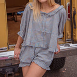 KYLETHOMASW  -  Kawaii 2 Piece Lounge Set Y2K Vintage Plaid Button Up Ruffles T-shirt Tops + Lantern Shorts 00s Retro Comfy Sleepwear Pajams