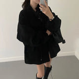 KYLETHOMASW  -  Korean Harajuku Stand Up Collar Long Sleeved Loose Jacket Casual Zipper Button Decoration Windbreaker Coat Streetwear Spicy Girl