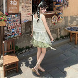 KYLETHOMASW  -  Vintage Tie Dye Printed Skirt Women Asymmetrical a-Line Skirt Elegant Lace Patchwork Midi Skirts Summer Y2k Mori Girl Skirt A056