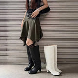 KYLETHOMASW  -  Women's Long Boots Knee High Round Toe Low Block Heel Leather Look Slip on Western Style Casual Footwear Boots Women Detail 123
