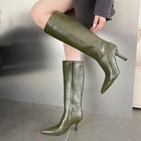 KYLETHOMASW  -  Sexy Pointy Toe Knee High Boots Women High Quality Leather High Heel Winter Boots for Women Side Zipper Designer Luxury Shoes