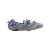 KYLETHOMASW  -  Retro Faded Denim Ballet Women 2025 Flat Bot Tie Casual Shoes Design Single Shoes Korea