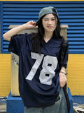 Kylethomasw Y2k Sport Number Oversized T Shirt Women Short Sleeve V-neck Basketball Tees American Retro Hip Hop Harajuku Casual Tops