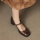 KYLETHOMASW  -  Butterfly-knot Elegant Shallow Mouth Women Pumps 2025 Mary Jane Fashion Square Toe Metal Buckle Thick Heel Dress Ladies Footwear