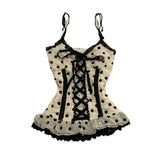 KYLETHOMASW  -  Y2k 2000s Harajuku Japanese Spliced Lace Polka Dot Print Tanks American Summer Slim Waist Spliced Ruffle Camis High Street Top