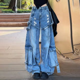KYLETHOMASW  -  Ripped Heavy Industry Jeans Women's Spring 2025 New Street Ripped Large Pockets Wide Leg Pants Women
