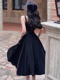 Kylethomasw Elegant Satin Midi Dresses for Women Solid Sleeveless A-line Summer Evening Party Dress French Vintage Prom Robe Vestido Mujer