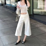 KYLETHOMASW  -  Daily Pockets Flare Calf Length Casual Pants Women Summer Vintage Luxury Low Waist Office Work Cropped Trousers Street Wear 954A