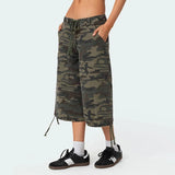 KYLETHOMASW  -  American Retro Cargo Denim Shorts Vintage Camouflage Print Loose Drawstring Short Pants Y2k Aesthetic Cyber Grunge Streetwear