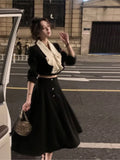 Kylethomasw 2 Piece Dress Set Women Casual Elegant Vintage Black Midi Dress Korean Clothes Y2k Crop Top Short Coats + Skirt 2024 Spring Chic