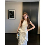 KYLETHOMASW  -  White Summer Sleeveless Dress Women's Spliced Lace Bow Loose Long Vest Dress K-Style Lightweight Instagrammable Photogenic