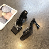 KYLETHOMASW  -  Summer Fashion Women  New Luxury Brand Rhinestone High Heel Sandals Versatile Simple Slim Heel Sandals Women Slippers 652