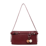 KYLETHOMASW  -  Women's Soft Leather Crossbody Bag Pom Pom Charm Decor Adjustable Strap Minimalist Elegant Commuter Daily Shoulder Bag