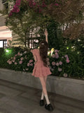 KYLETHOMASW  -  Korean White Delicate Pretty Waist Cinched Fluffy Runaway Princess Dress French Ruffled Edge Square Neck Floral Dresses