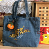 Kylethomasw 2024 Retro Denim Jeans Embroidery Casual Tote Cool Girl Shoulder Bags LGBT Soft Student Large Capacity Vintage Shopping Handbag