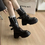 KYLETHOMASW  -  Mid Calf Women Boots Flats Platform Shoes Lace Up Casual Shoes Woman Winter 2025 New Buckle Chelsea Boots Sport Walking Shoes