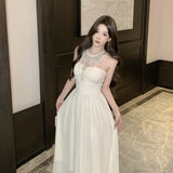 KYLETHOMASW  -  French Elegant High-end Long Evening Gown New Women Backless Diamond-Encrusted Pleated Party Dress Sexy Luxury Fashion Clothing
